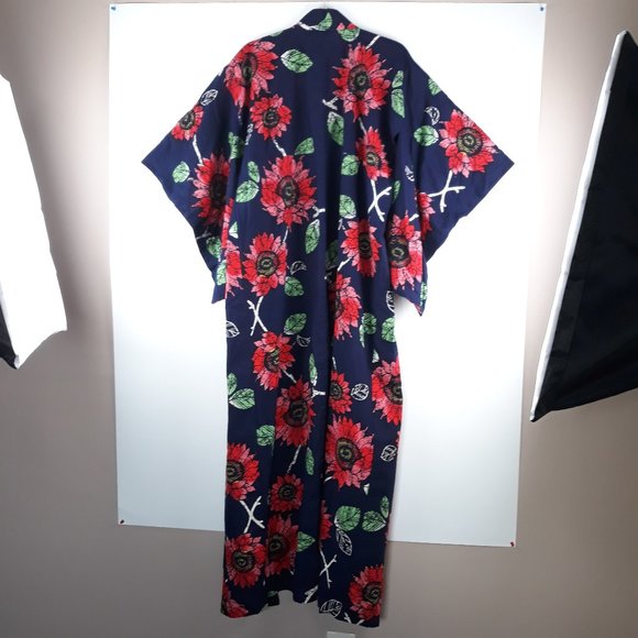 Floral Navy Blue Kimono Open Duster Cardigan - Picture 2 of 7